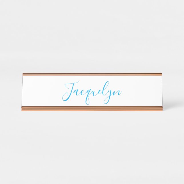 White Blue Plain Elegant Modern Calligraphy Name Desk Name Plate (Front)