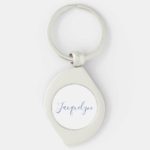 White Blue Plain Elegant Modern Calligraphy Name Key Ring
