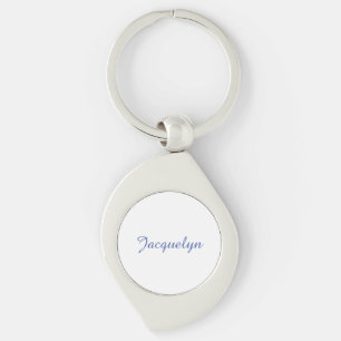 White Blue Plain Elegant Modern Calligraphy Name Key Ring