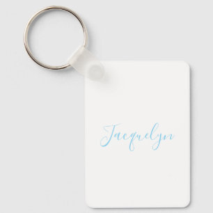 White Blue Plain Elegant Modern Calligraphy Name Key Ring