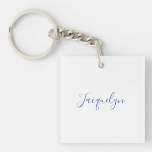 White Blue Plain Elegant Modern Calligraphy Name Key Ring