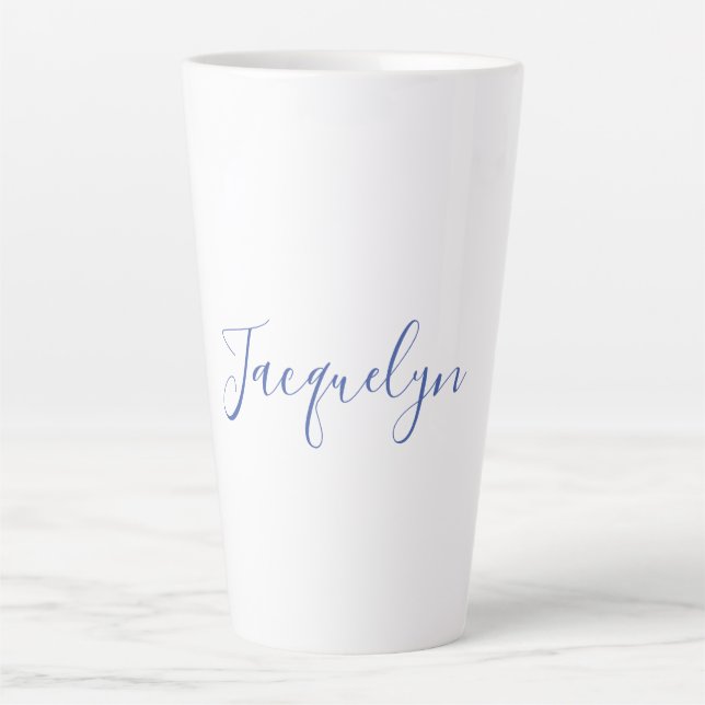 White Blue Plain Elegant Modern Calligraphy Name Latte Mug (Front)