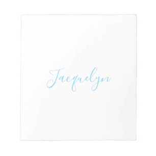 White Blue Plain Elegant Modern Calligraphy Name Notepad