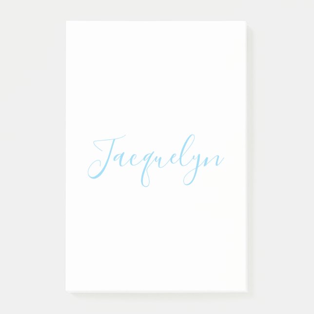 White Blue Plain Elegant Modern Calligraphy Name Post-it Notes (Front)