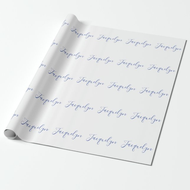 White Blue Plain Elegant Modern Calligraphy Name Wrapping Paper (Unrolled)