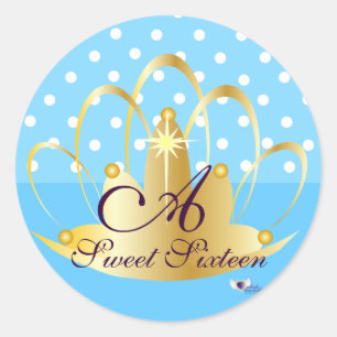 White Blue Polka Dots Monogram S-16 -Cust. Classic Round Sticker