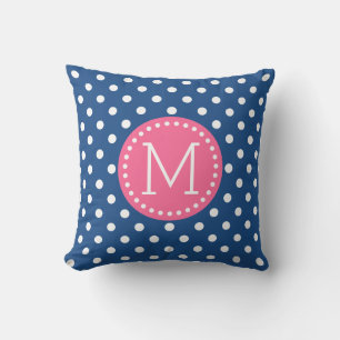 White & Blue Polkadot Pattern Pink Accents Cushion