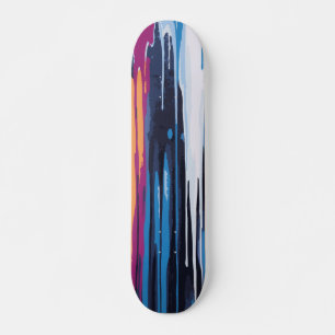 White Blue Purple and Yellow Paint Drip Abstract Skateboard