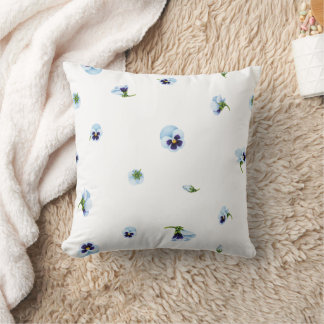 White Blue Purple Japanese Pansy Floral Pattern Cushion