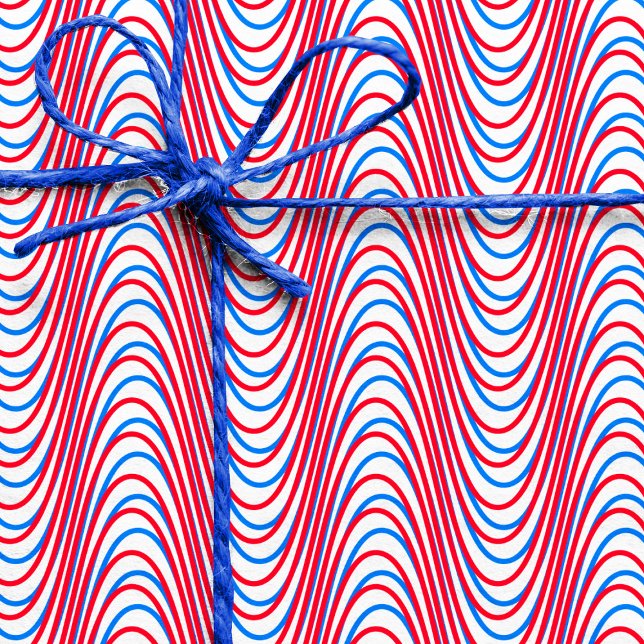 White Blue Red Moiré Stripes - Trippy Abstract Rad Wrapping Paper (Creator Uploaded)