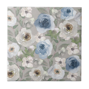 White Blue Roses Ceramic Tile