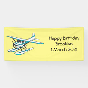 White blue seaplane illustration  banner