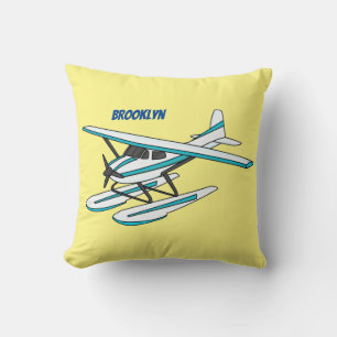 White blue seaplane illustration cushion