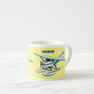White blue seaplane illustration espresso cup