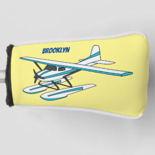 White blue seaplane illustration golf head cover