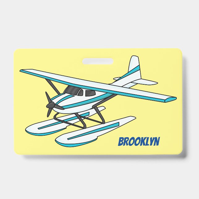 White blue seaplane illustration ID badge (Front)
