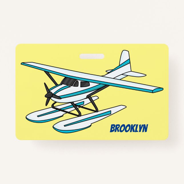 White blue seaplane illustration ID badge (Front)