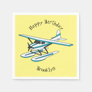 White blue seaplane illustration napkin