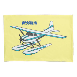 White blue seaplane illustration pillowcase