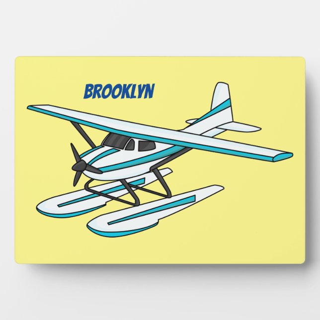 White blue seaplane illustration  plaque (Front)