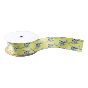 White blue seaplane illustration satin ribbon