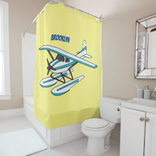 White blue seaplane illustration shower curtain