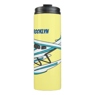 White blue seaplane illustration thermal tumbler