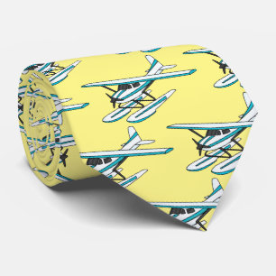 White blue seaplane illustration tie