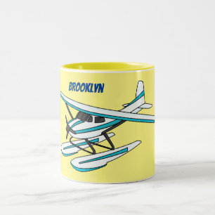 White blue seaplane illustration Two-Tone coffee mug