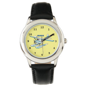 White blue seaplane illustration watch