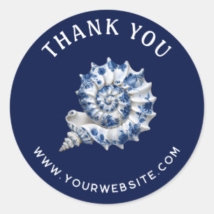 White blue seashell logo business thank you classic round sticker