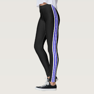 White Blue Side Stripe Black Leggings Choose Colou