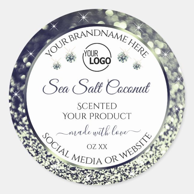 White Blue Silver Glitter Product Labels Add Logo (Front)