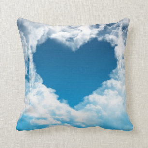 White Blue Sky Heart Shape Cloud Cushion