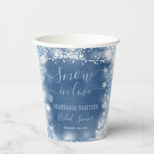 White Blue Snow in Love Snowflake Bridal Shower  Paper Cups (Front)
