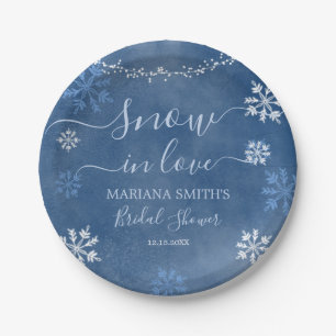 White Blue Snow in Love Snowflake Bridal Shower Paper Plate