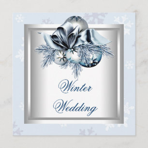 White Blue Snowflake Blue Winter Wedding Invitation