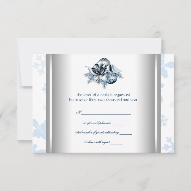 White Blue Snowflake Blue Winter Wedding RSVP (Front)