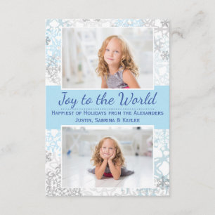 White/Blue Snowflakes 2 Photos - 3x5Christmas Card