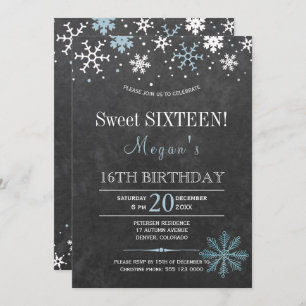 White blue snowflakes chic winter sweet sixteen invitation