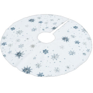 White Blue Snowflakes Christmas Brushed Polyester Tree Skirt