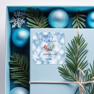 White & Blue Snowflakes Christmas Decoration Square Sticker