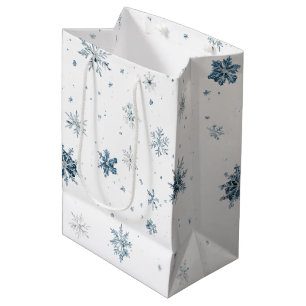 White Blue Snowflakes Christmas Medium Gift Bag