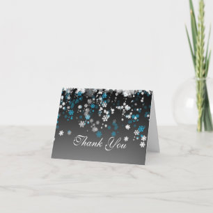 White, blue snowflakes on black Wedding Thank You
