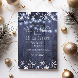 White blue snowflakes rustic winter baby shower invitation