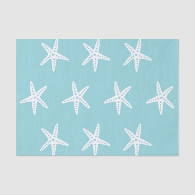 White Blue Starfish Decoupage Crafting Tissue Paper (Front)