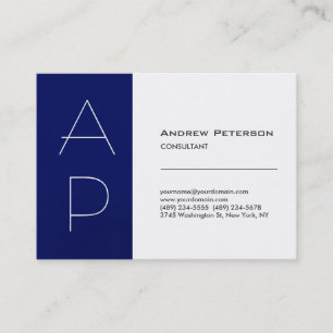 White Blue Stripe Chubby Monogram Business Card