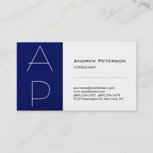 White Blue Stripe Trendy Monogram Business Card