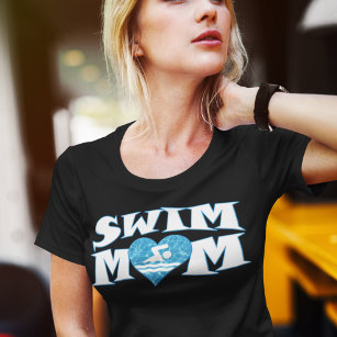 White & Blue Swim Mum with Heart Cute Women's T-Shirt