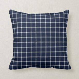 White blue tartan plaid chequered country villa cushion